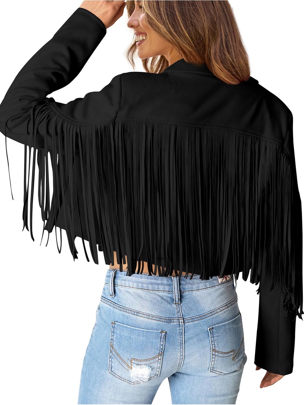 XXL NEW Fringed Cropped Jacket - Black Suede-Like NWT